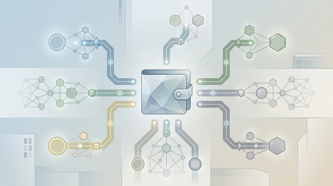 Konseptuell illustrasjon av kryptonettverk koblet til en digital wallet